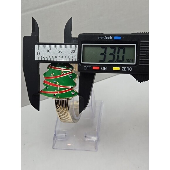 Arm Candy Christmas Tree Ladies Cuff Watch Quartz Gold Tone New Battery Xmas Fun - Picture 4 of 13